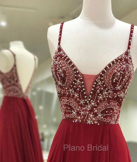 Unique Sequin Beads Burgundy Long Formal Prom Dresses, Formal Dresses Secondary image