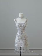 Unique Sheath Spaghetti Straps Silver Wedding Dresses Brides Dresses