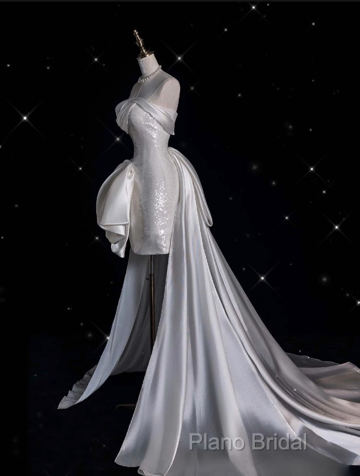 Unique Sheath Strapless Sequin Short White Wedding Dresses Brides Dresses Secondary image