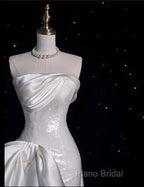 Unique Sheath Strapless Sequin Short White Wedding Dresses Brides Dresses