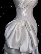 Unique Sheath Strapless Sequin Short White Wedding Dresses Brides Dresses