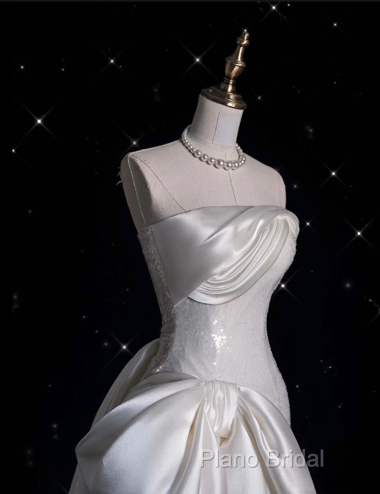 Unique Sheath Strapless Sequin Short White Wedding Dresses Brides Dresses