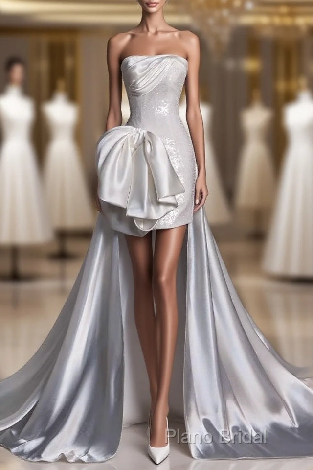 Unique Sheath Strapless Sequin Short White Wedding Dresses Brides Dresses Main image