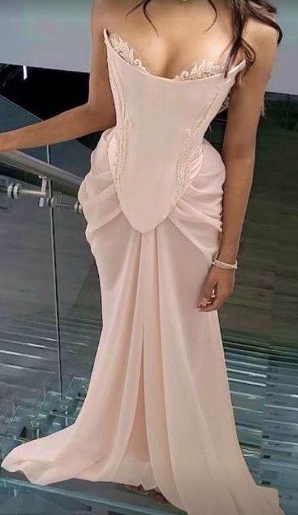 Unique Strapless A Line Pink Formal Prom Dresses Secondary image