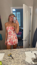 Unique Strapless Blue Satin Print Floral Sheath Short Cocktail Dresses Formal Homecoming Dresses