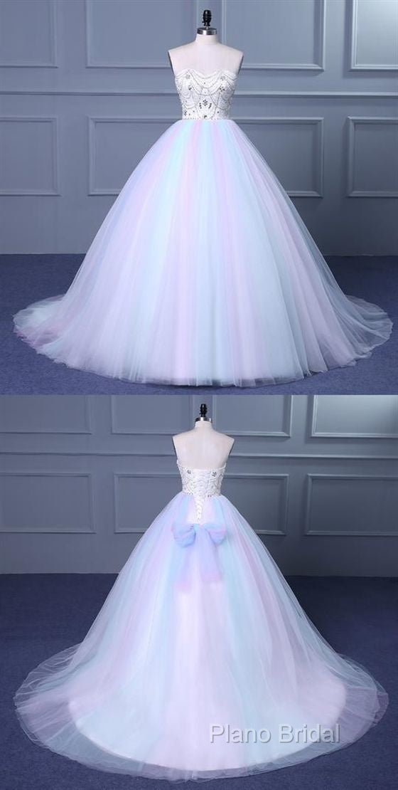 Unique Strapless Sweetheart A Line Wedding Dresses Beaded Bridal Formal Prom Gown