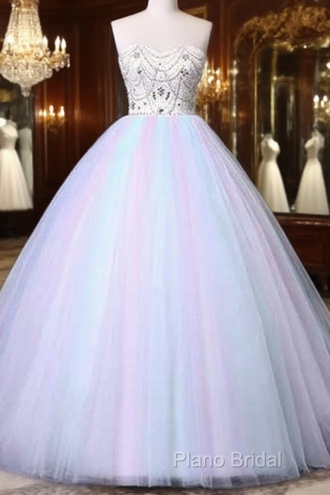 Unique Strapless Sweetheart A Line Wedding Dresses Beaded Bridal Formal Prom Gown Main image