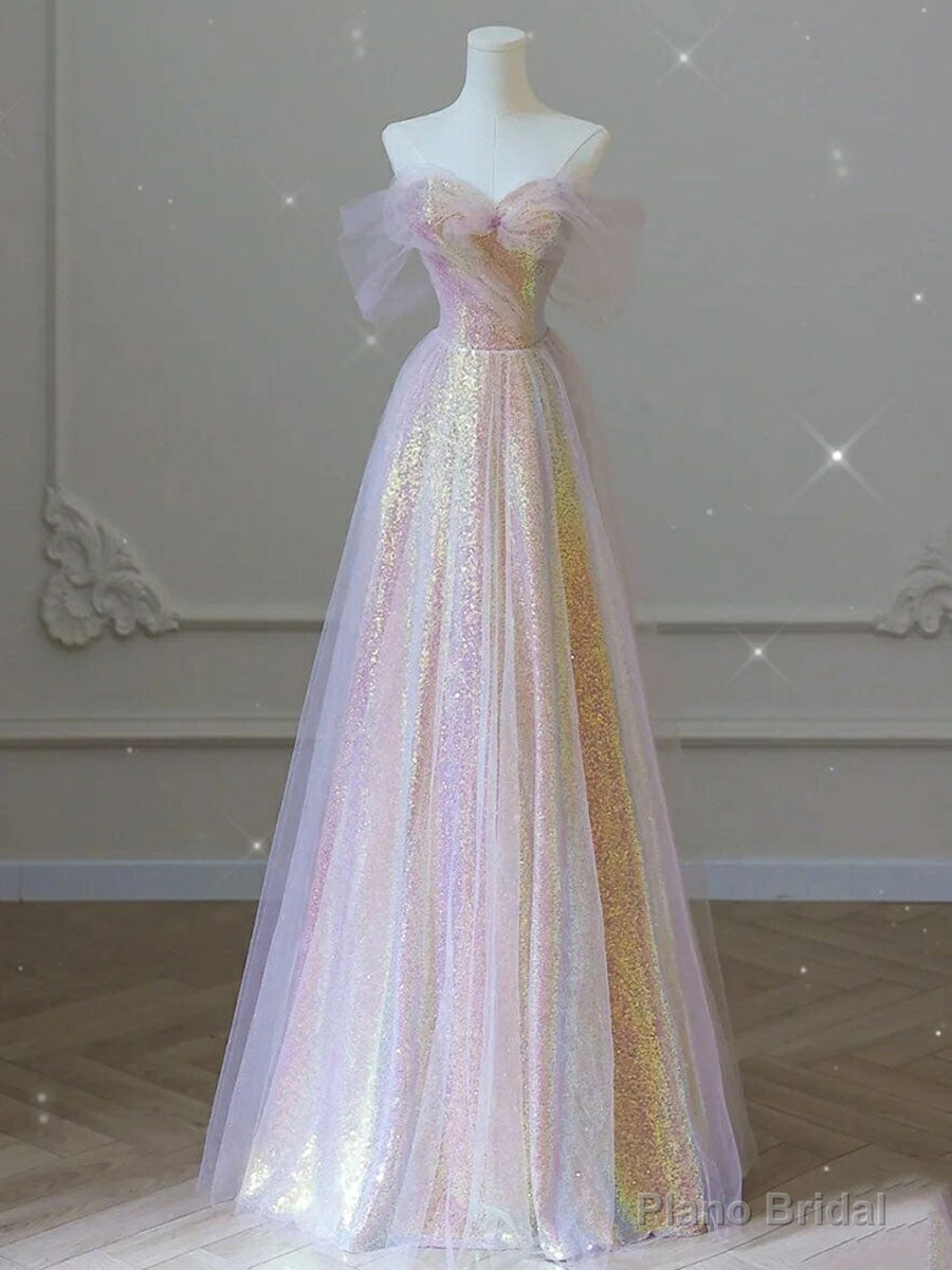 Unique Sweetheart Neck Tulle Sequin Long Prom Dress Tulle Party Dress Secondary image