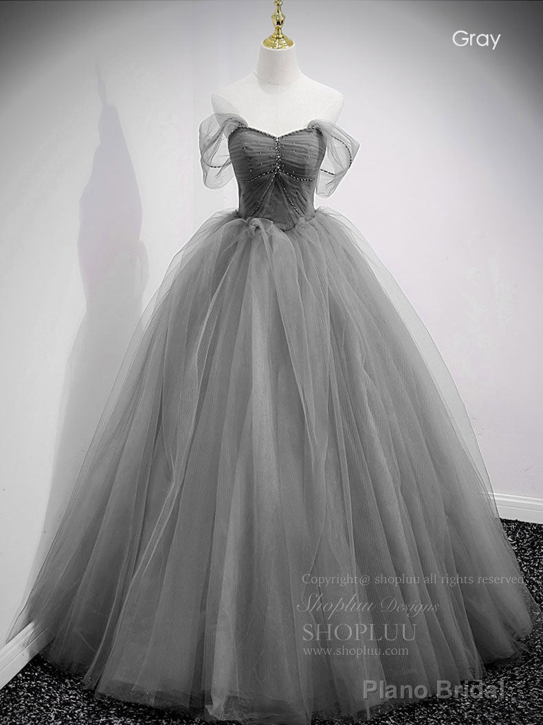 Unique Sweetheart Off Shoulder Lace Long Prom Dress, Tulle Formal Dresses Main image