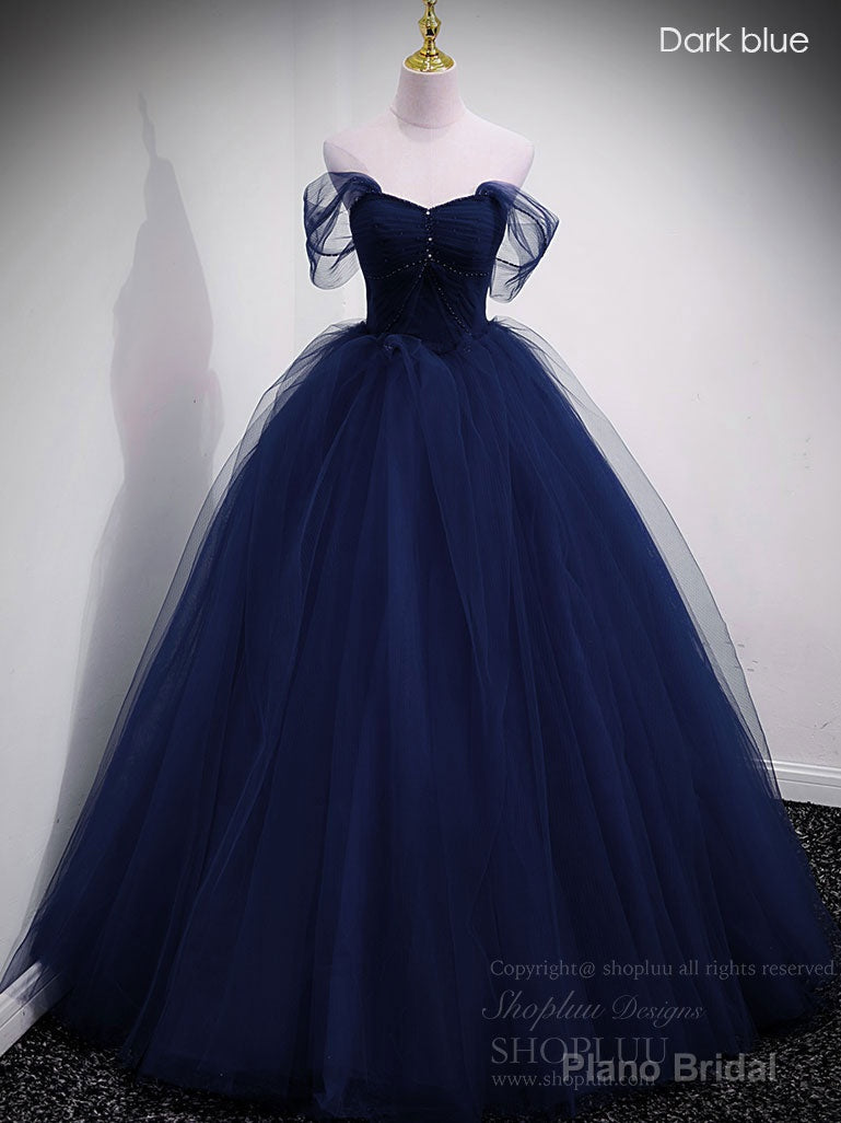 Unique Sweetheart Off Shoulder Lace Long Prom Dress, Tulle Formal Dresses