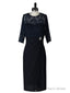 Unique Tea-Length Column Half Sleeves Lace Mother of the Bride Dress