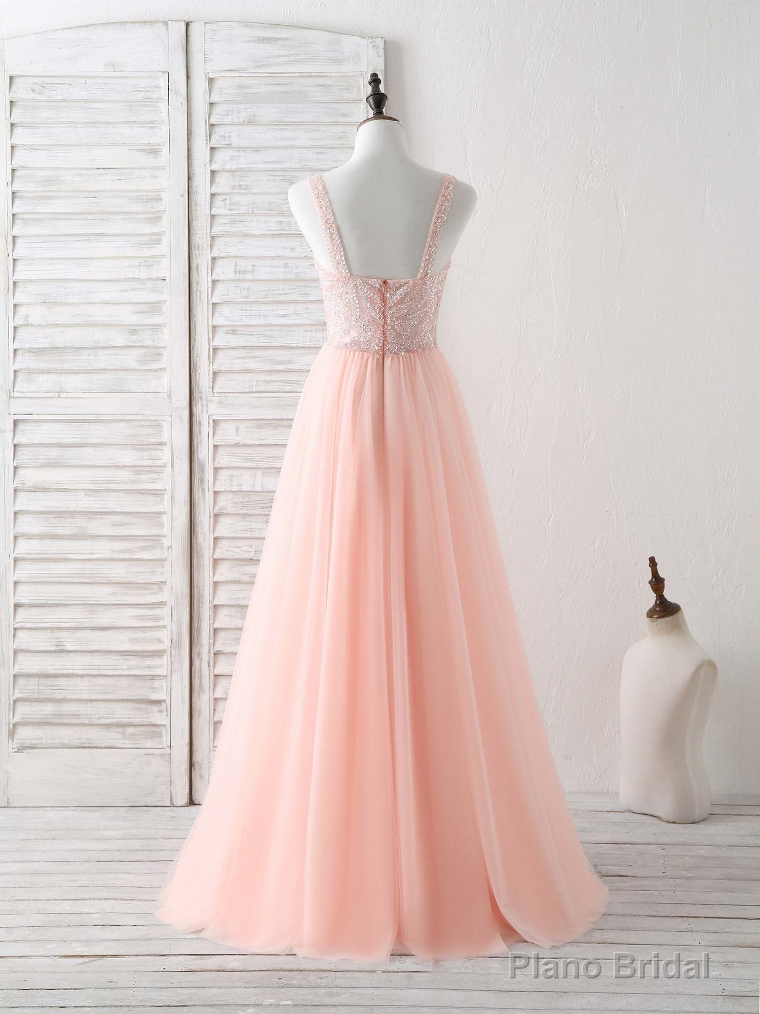 Unique Tulle Beads Long Prom Dress, Tulle Evening Dress