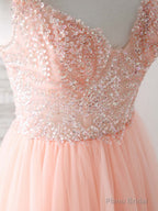 Unique Tulle Beads Long Prom Dress, Tulle Evening Dress