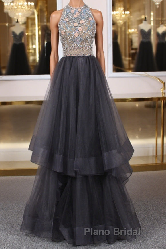 Unique tulle beads long Formal Prom dress tulle long evening dress Main image