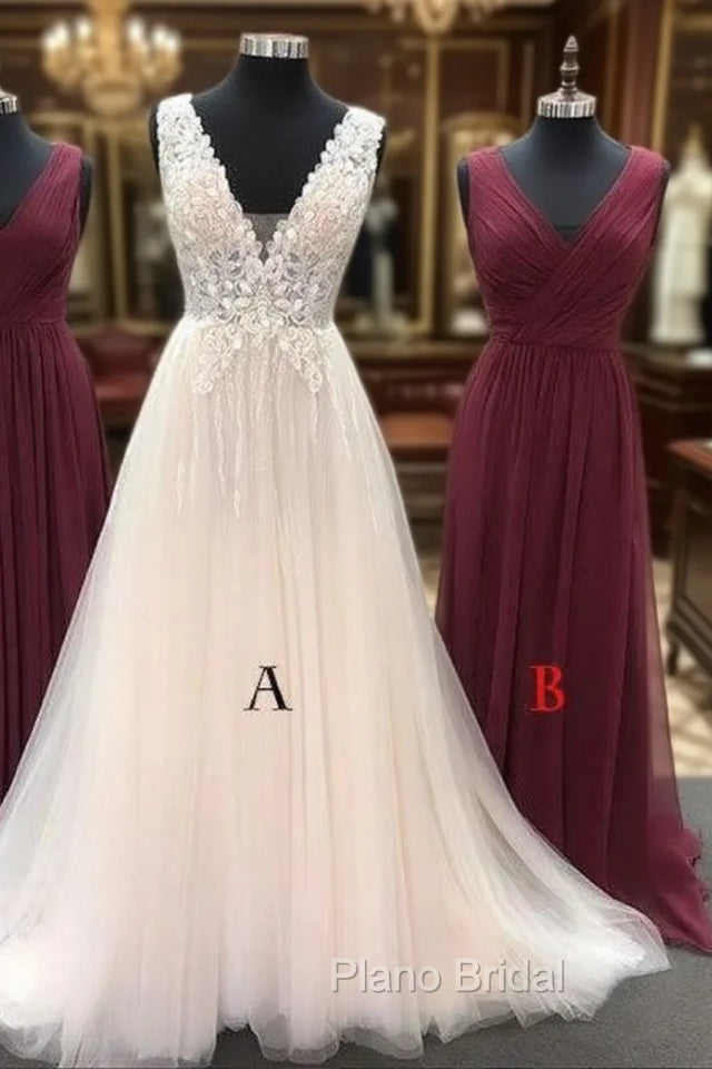 Unique Tulle Lace Long Formal Prom Dresses, Bridesmaid Dresses, Tulle Formal Dresses