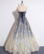 A-Line Tulle Lace Long Formal Prom Dresses, Tulle Lace Formal Graduation Party Dresses