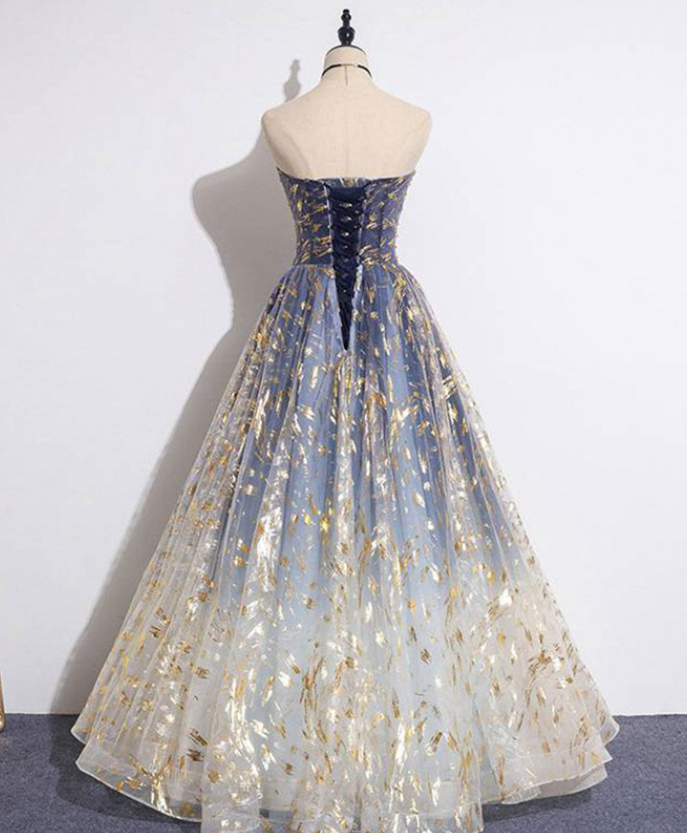 A-Line Tulle Lace Long Formal Prom Dresses, Tulle Lace Formal Graduation Party Dresses