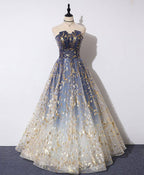 A-Line Tulle Lace Long Formal Prom Dresses, Tulle Lace Formal Graduation Party Dresses