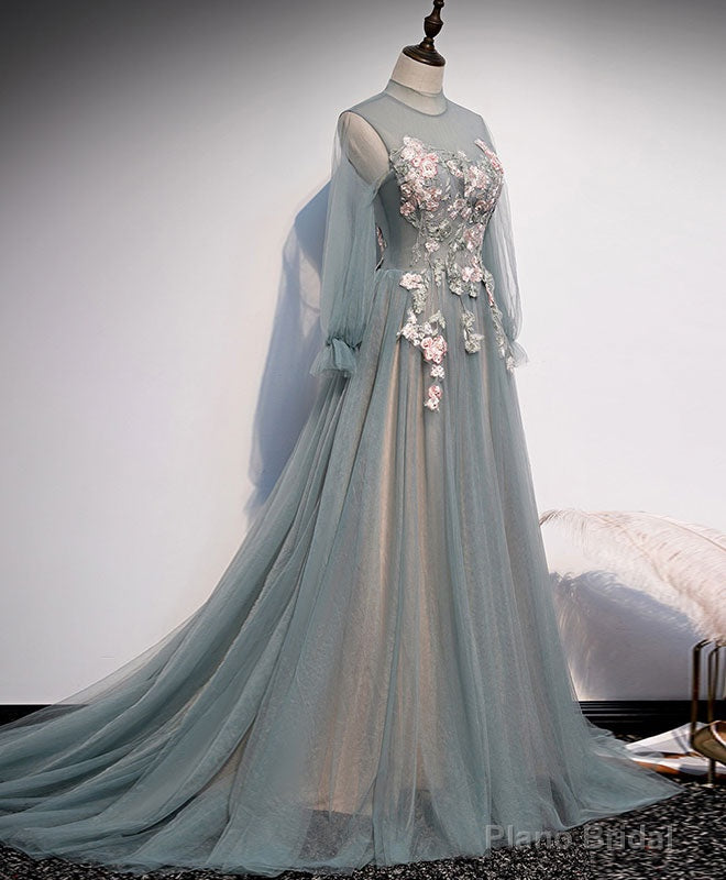 Unique Tulle Lace Long Prom Dress Tulle Lace Formal Dress Main image