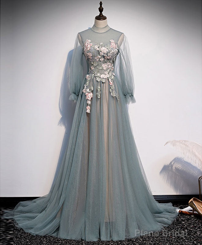 Unique Tulle Lace Long Prom Dress Tulle Lace Formal Dress