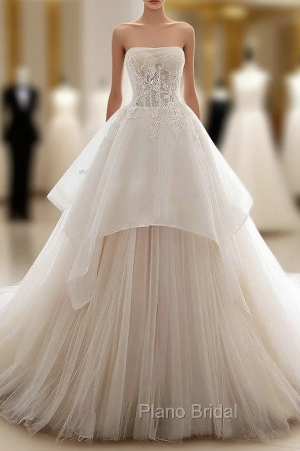 Unique Tulle Lace Long Formal Prom Dresses, Tulle Lace Wedding Dresses Main image