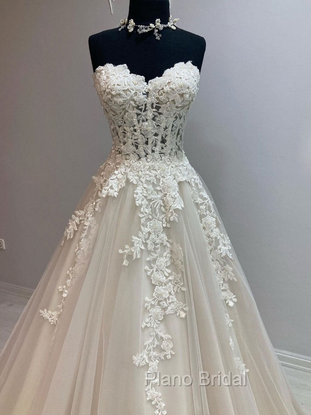Unique Tulle Lace Long Wedding Dresses, Tulle Lace Bridal Dresses Secondary image