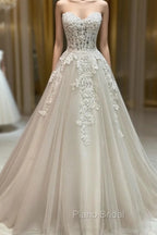 Unique Tulle Lace Long Wedding Dresses, Tulle Lace Bridal Dresses