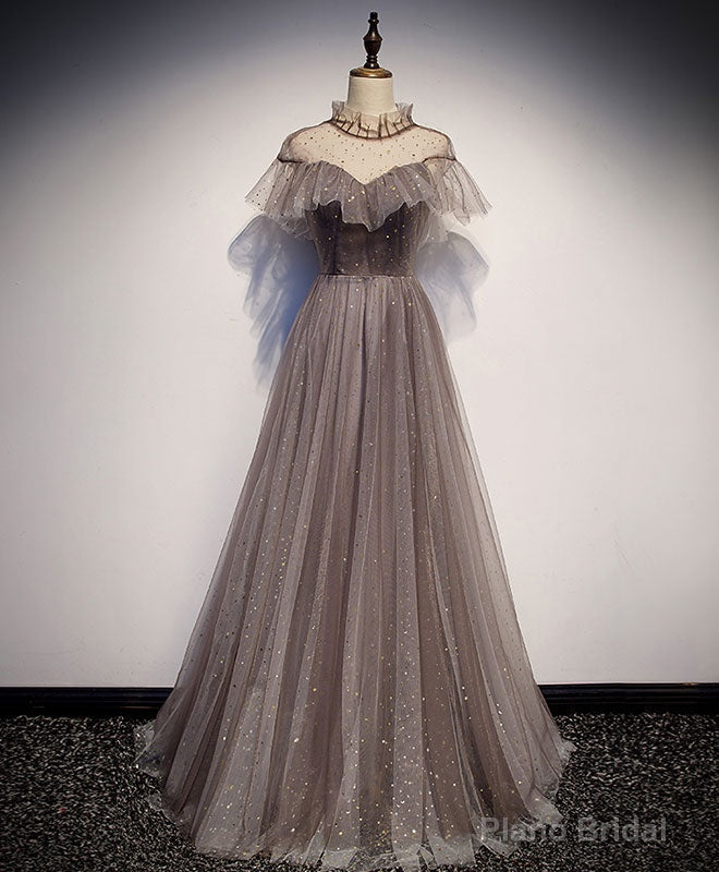Unique Tulle Long Prom Dress, Tulle Gray Evening Dress Secondary image