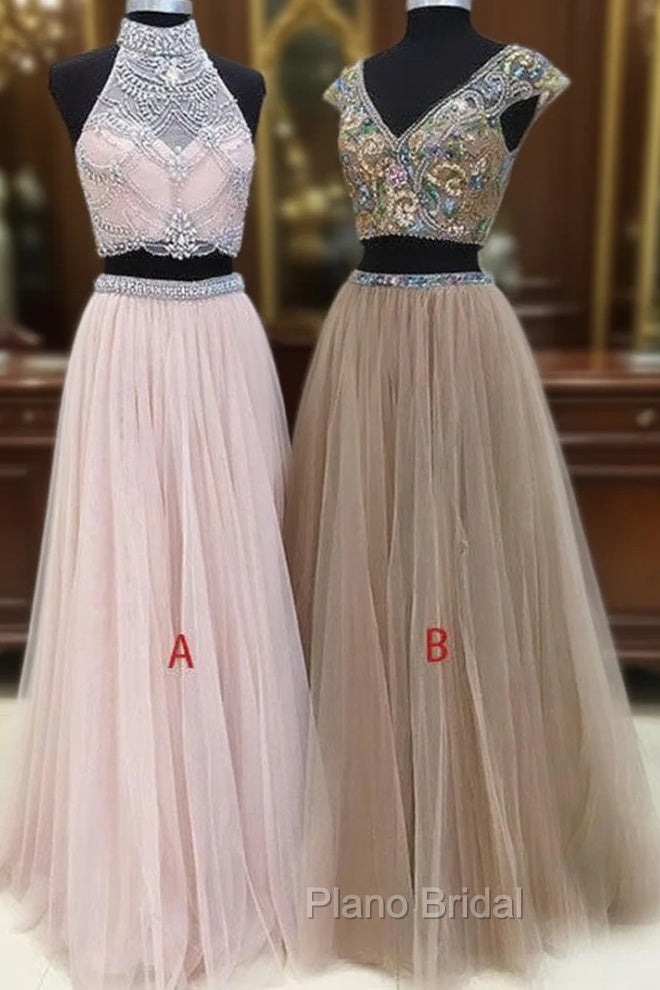 Unique Two Pieces Tulle Long Formal Prom Dresses, Unique Evening Dresses Main image