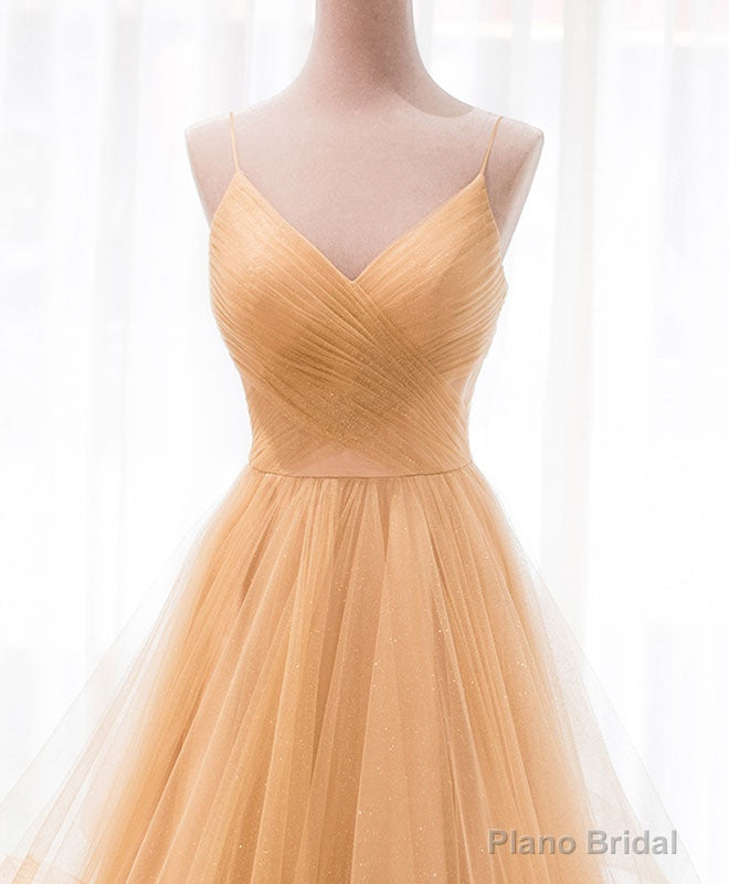 Unique V Neck Tulle A-Line Long Prom Dress Tulle Formal Dress Secondary image