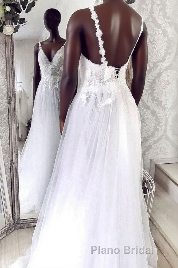 Unique v neck tulle lace long Formal Prom dress tulle lace evening dress Main image