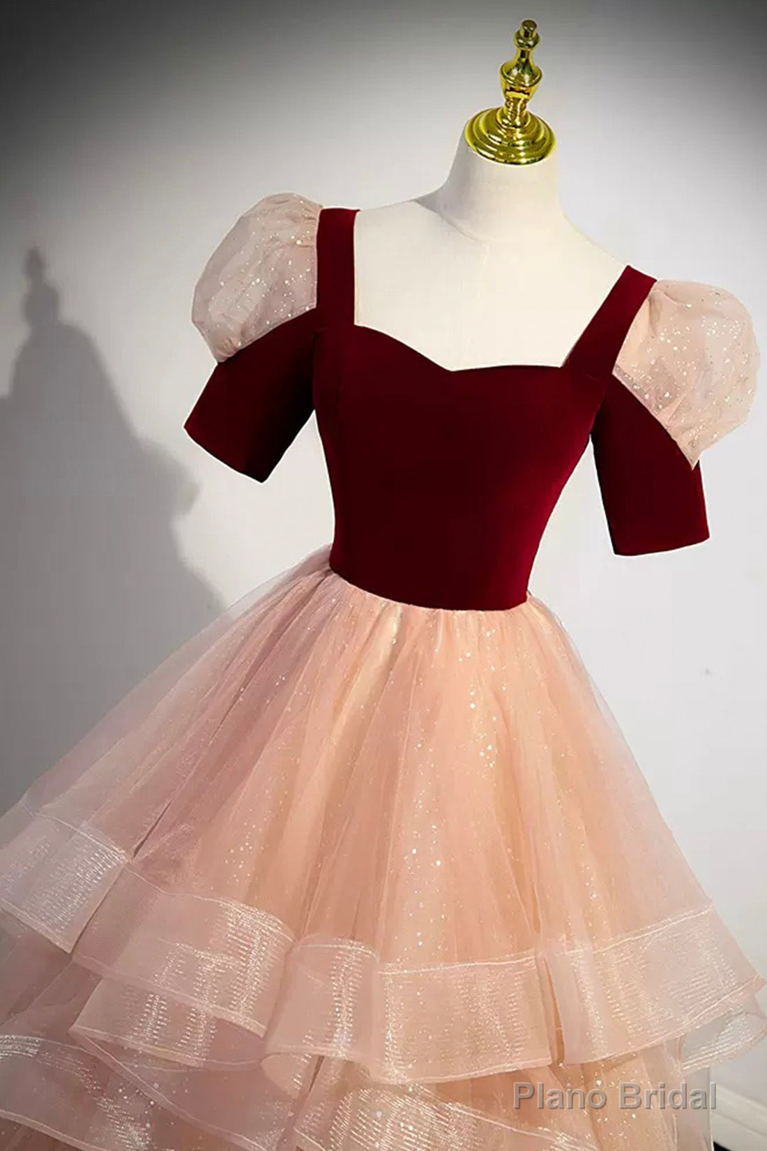 Unique Velvet Long A-Line Prom Dress with Ruffles, Cute Evening Party Dress Secondary image