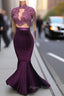Unique Velvet Two Pieces Lace Mermaid Long Formal Prom Dresses
