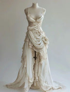 Unique Wedding Dresses Lace Appliques Ruched Bridal Gown