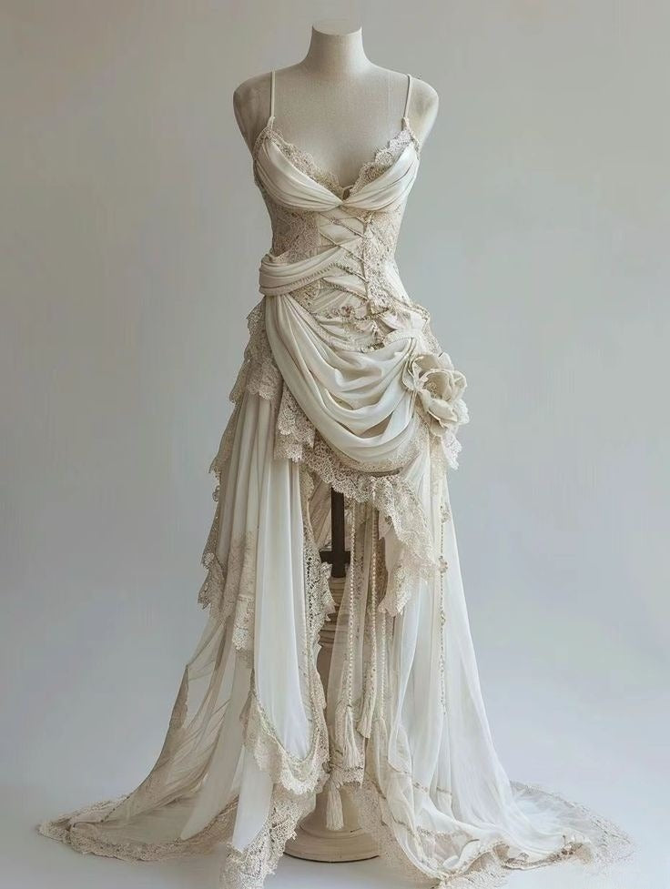 Unique Wedding Dresses Lace Appliques Ruched Bridal Gown