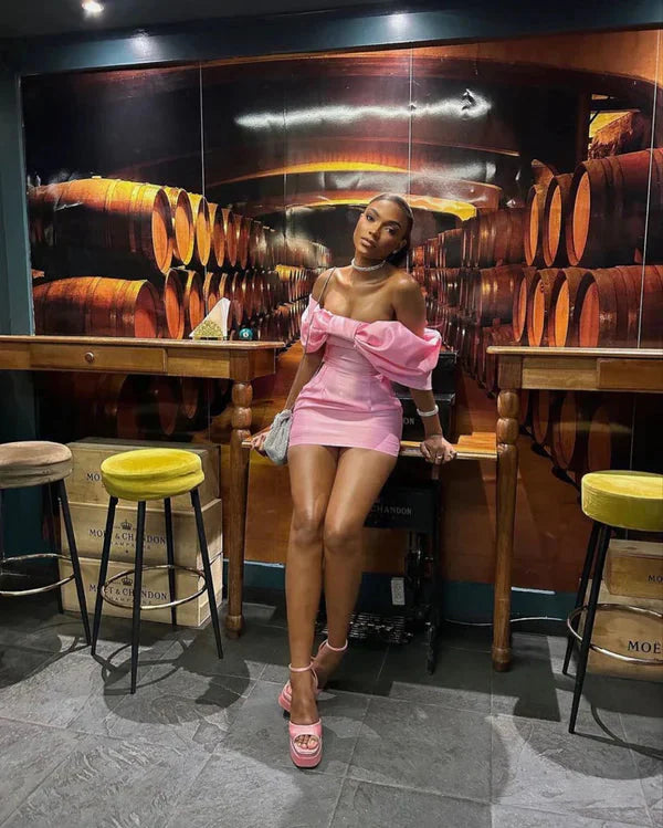 Trendy Pink Off The Shoulder Short Formal Prom Dresses,Homecoming Dresses