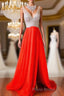 V Neck And V Back Sequins Chiffon Red Formal Prom Dresses, Long Red Formal Dresses, Evening Dresses