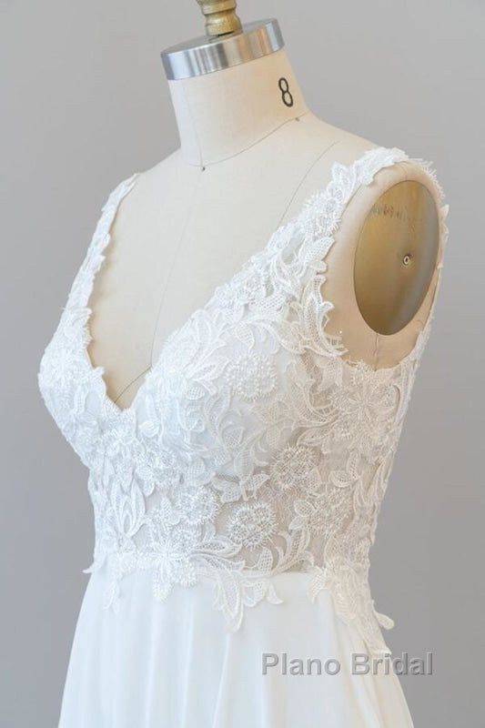 V-neck Appliques Chiffon A-line Wedding Dress