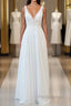 V-neck Appliques Chiffon A-line Wedding Dress