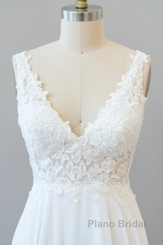 V-neck Appliques Chiffon A-line Wedding Dress