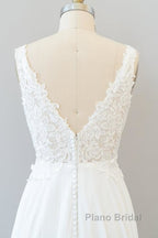 V-neck Appliques Chiffon A-line Wedding Dress