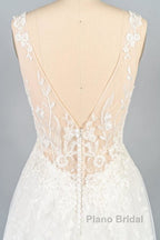 V-neck Appliques Tulle A-line Wedding Dress