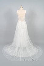 V-neck Appliques Tulle A-line Wedding Dress