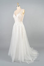 V-neck Appliques Tulle A-line Wedding Dress