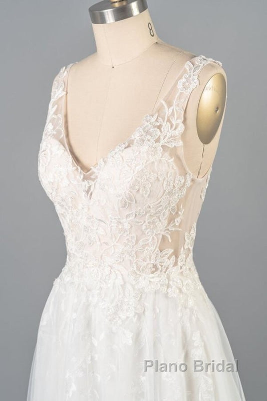 V-neck Appliques Tulle A-line Wedding Dress