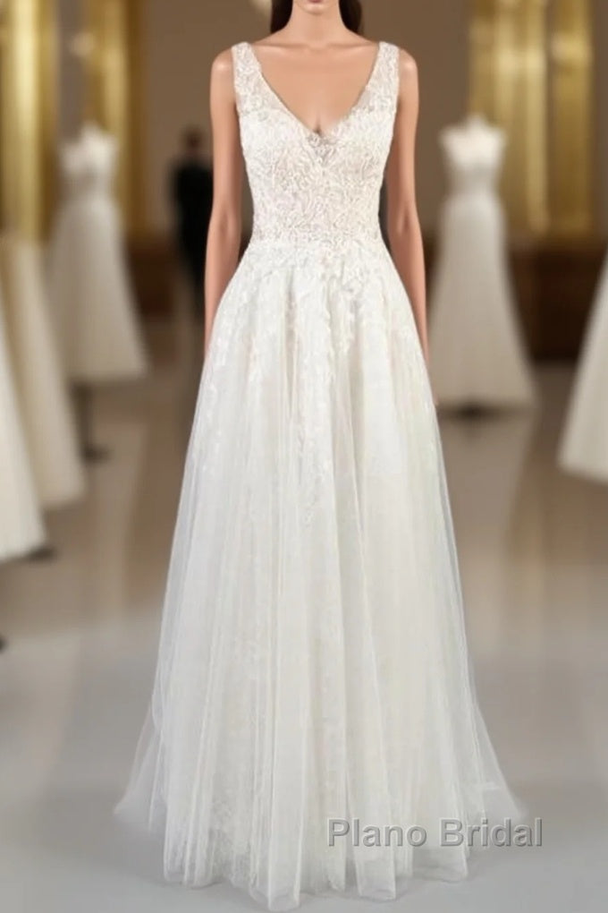 V-neck Appliques Tulle A-line Wedding Dress Main image