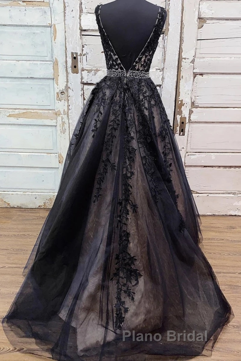 V Neck Backless Black Lace Long Formal Prom Dress, Black Lace Formal Dress, Black Evening Dress Secondary image