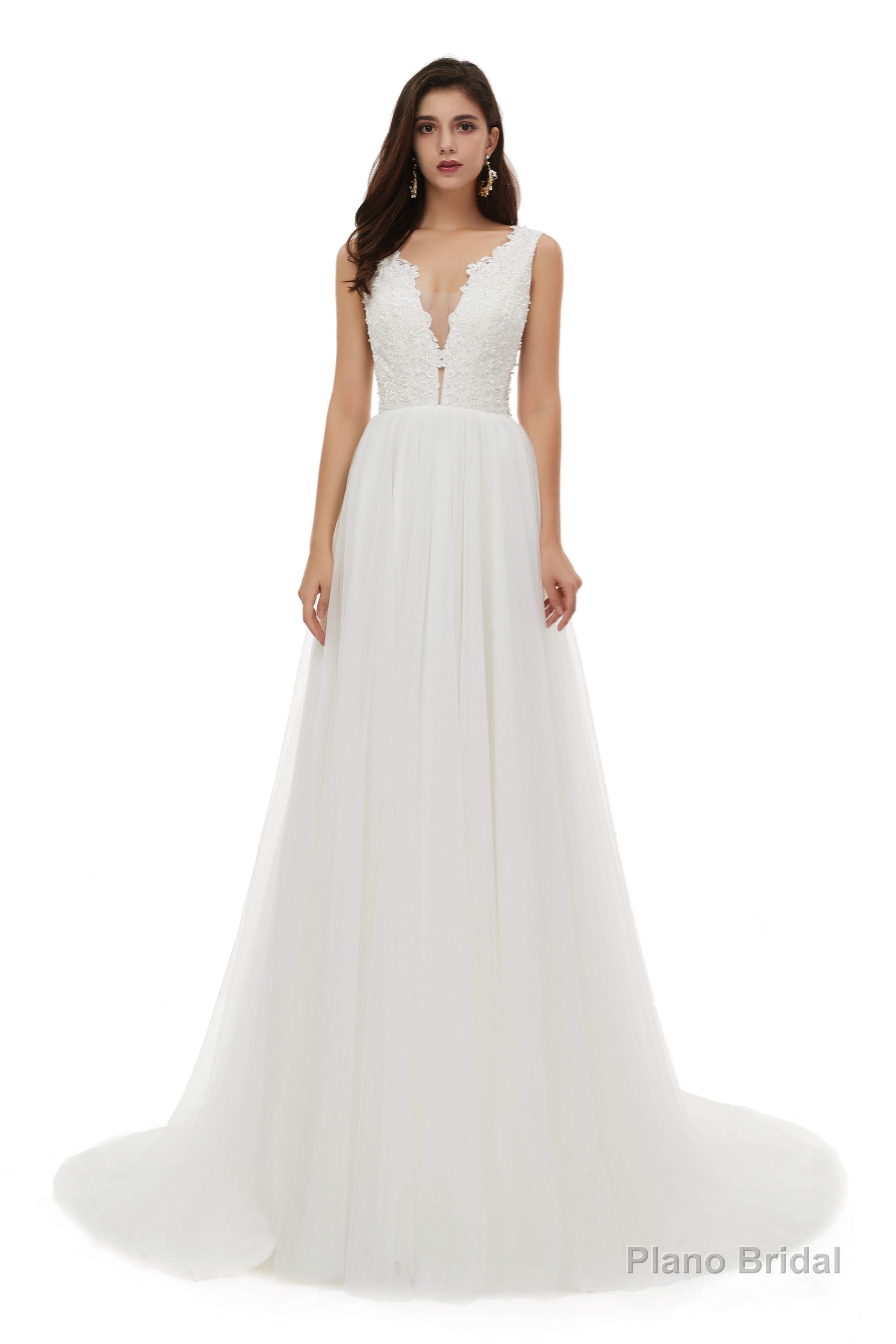 V-Neck Beaded Lace Beaded Applique Tulle Wedding Dresses Main image