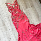 Fairytale Cream Beige/Black/Pink V Neck Sophisticated Elegant Floral Long Formal Evening Formal Prom Dresses