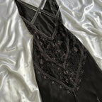 Fairytale Cream Beige/Black/Pink V Neck Sophisticated Elegant Floral Long Formal Evening Formal Prom Dresses